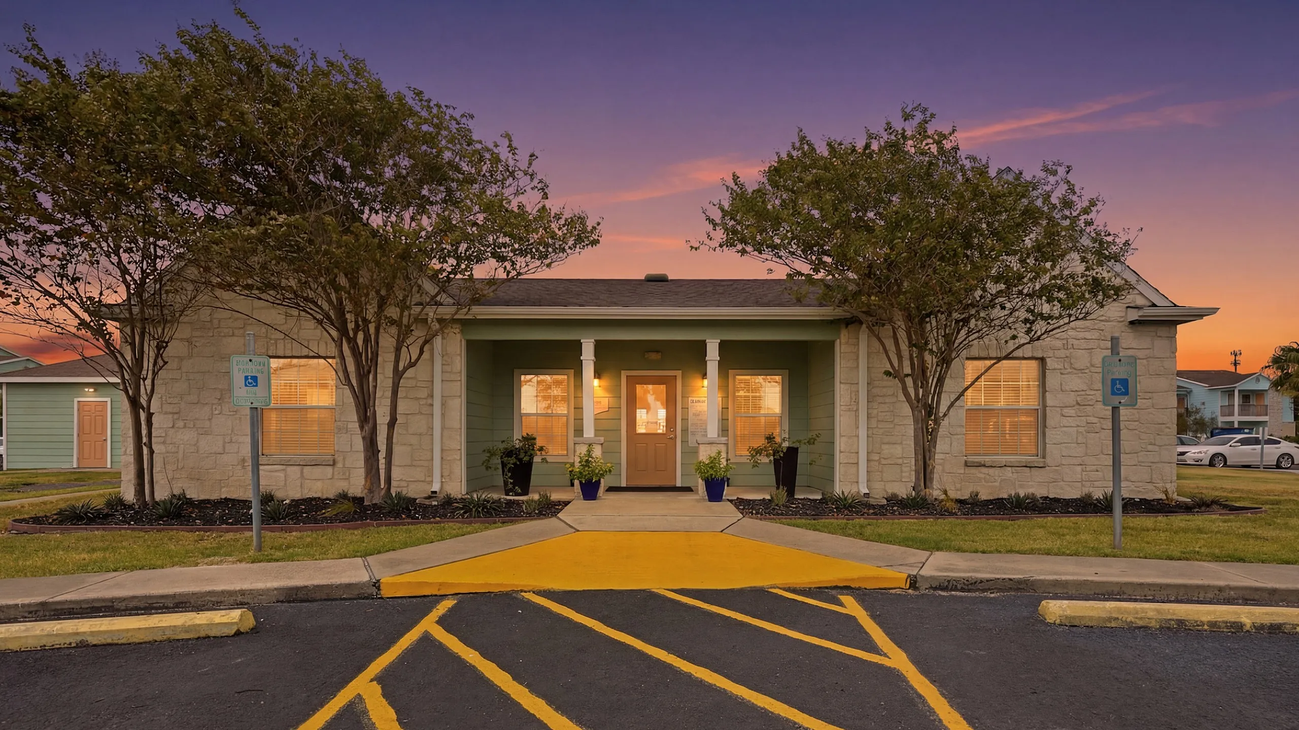 leasing office at twilight