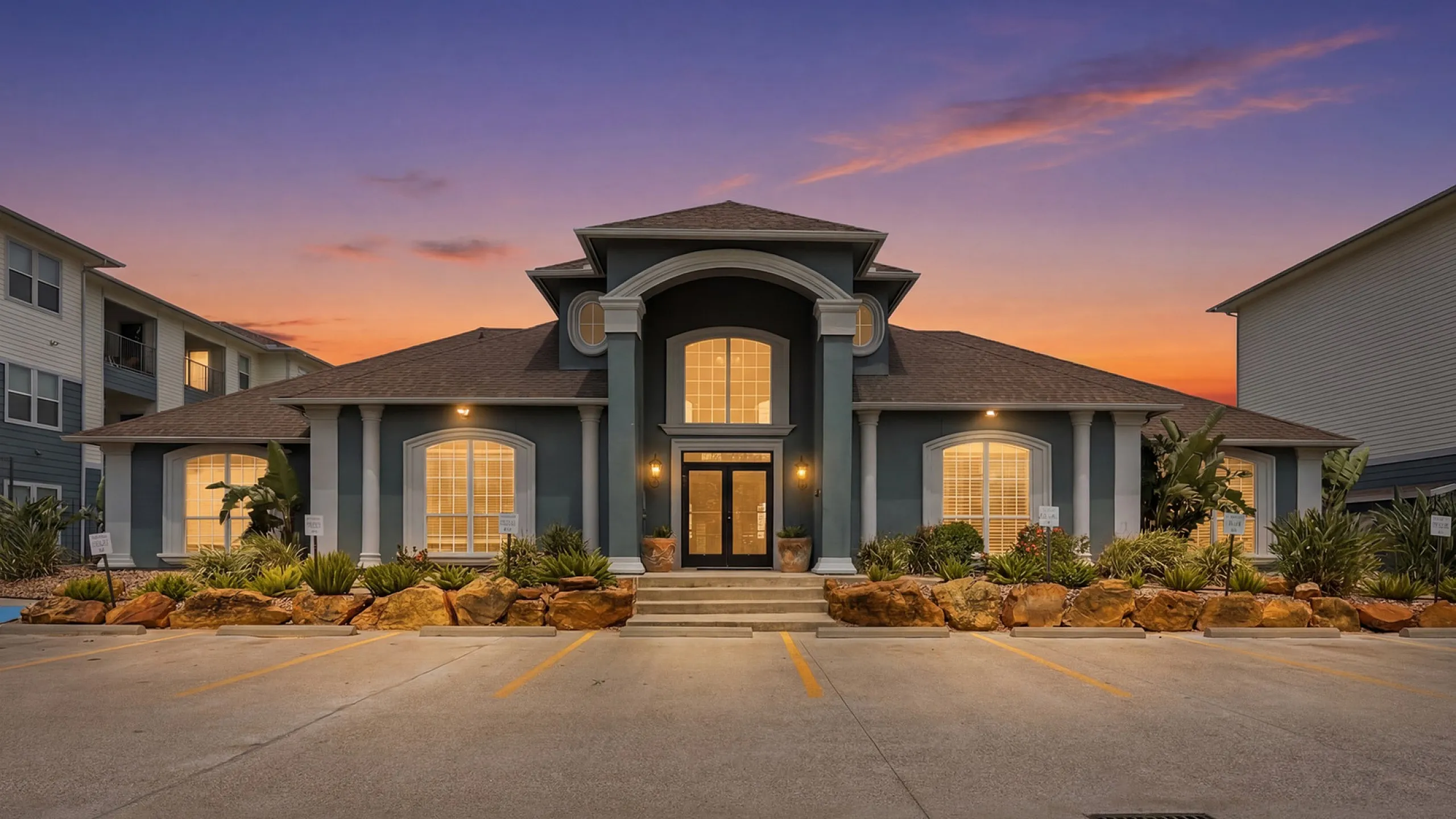 leasing office at twilight