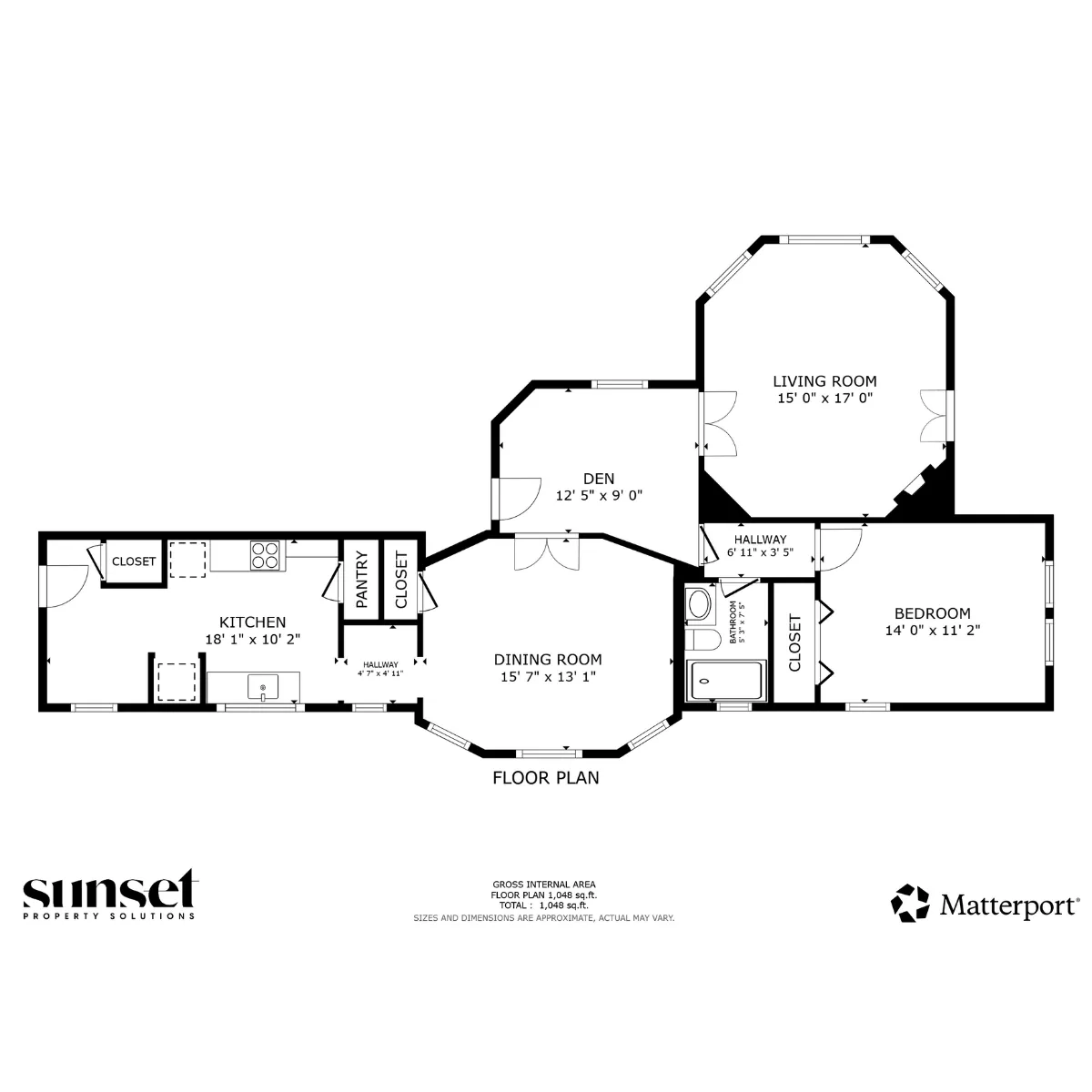 Charming floor plan showcasing a spacious layout with a large kitchen, cozy den, elegant living room, and inviting dining area, perfect for comfortable living.