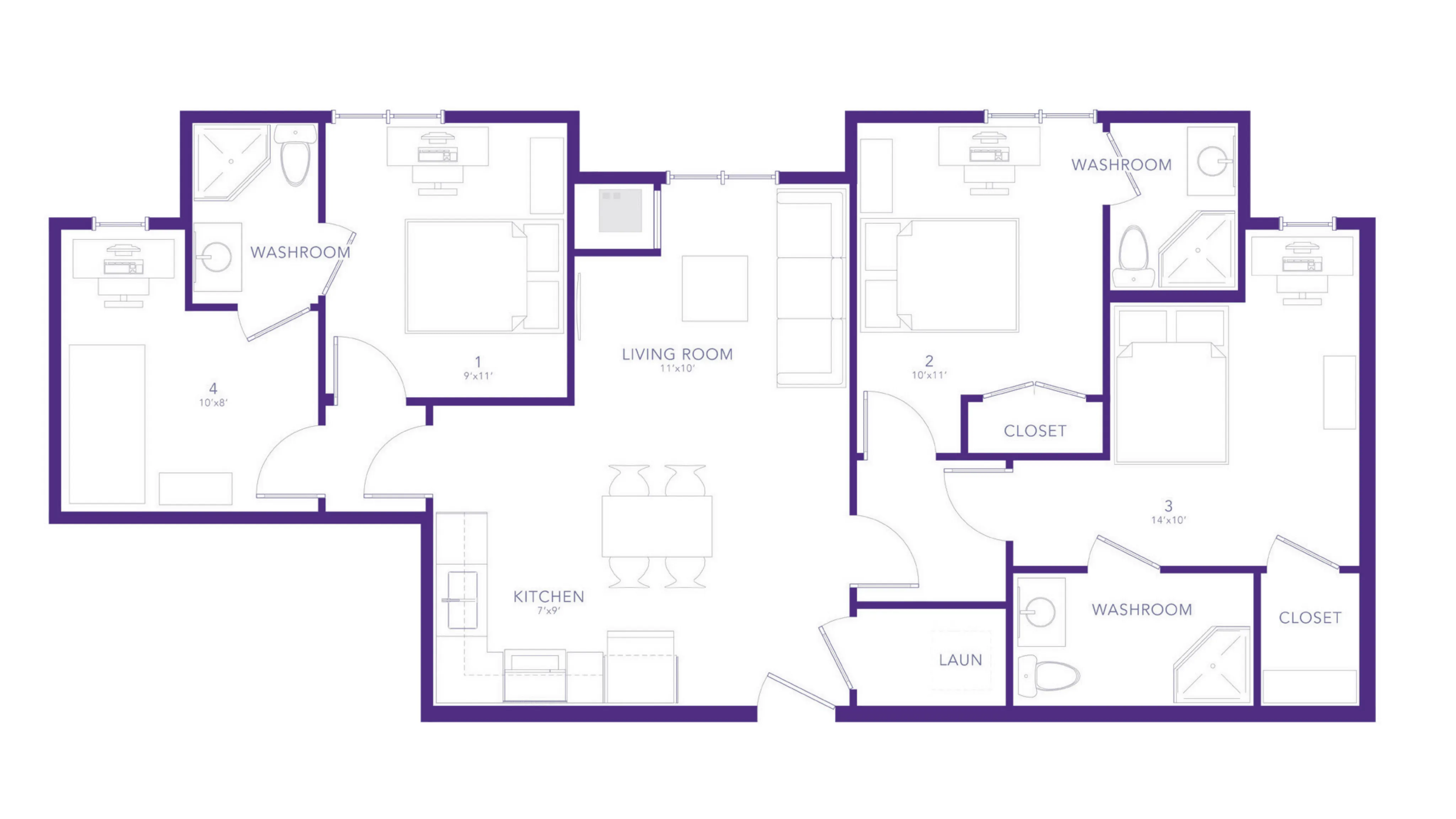 4 Bed 3 Bath Student Apartment floorplan near Western