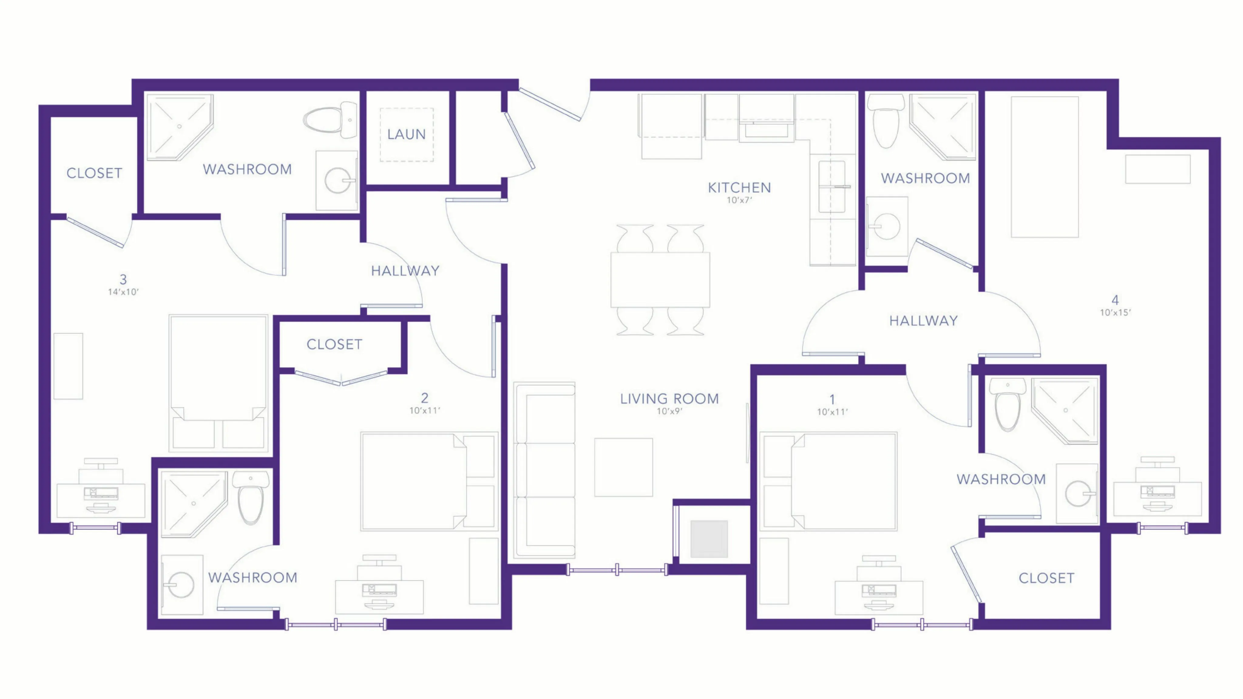 Student rental four bed four bath floorplan