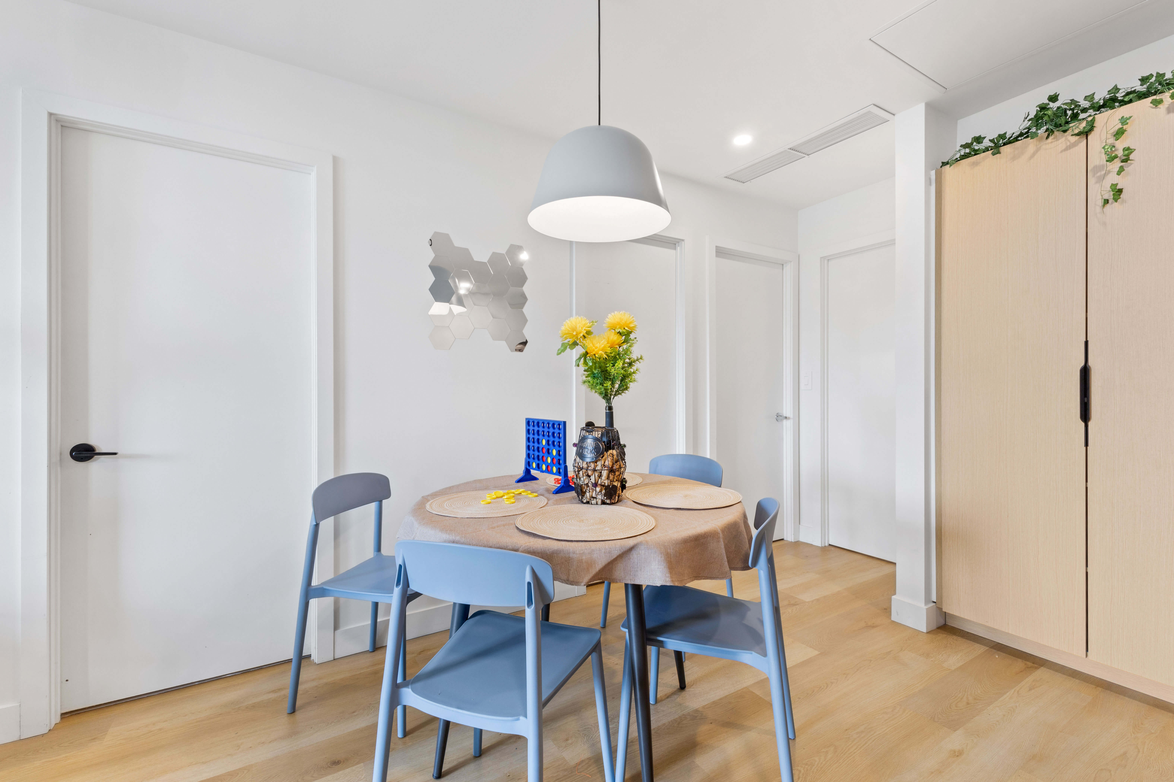 Dining Area with Blue Chairs