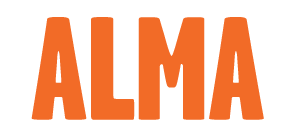 Bold orange ALMA logo design.