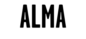 Bold and modern ALMA logo in striking black font on white background.