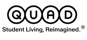Modern logo design featuring QUAD, representing innovative student living, reimagined.