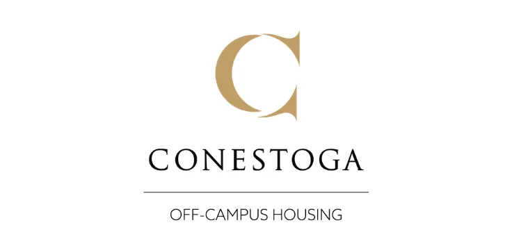 Elegant Conestoga off-campus housing logo featuring a stylish gold letter C.