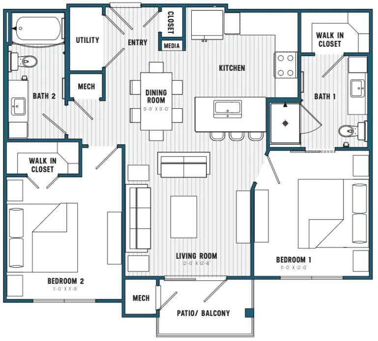C Floorplan-2 Bedroom/2 Bathroom