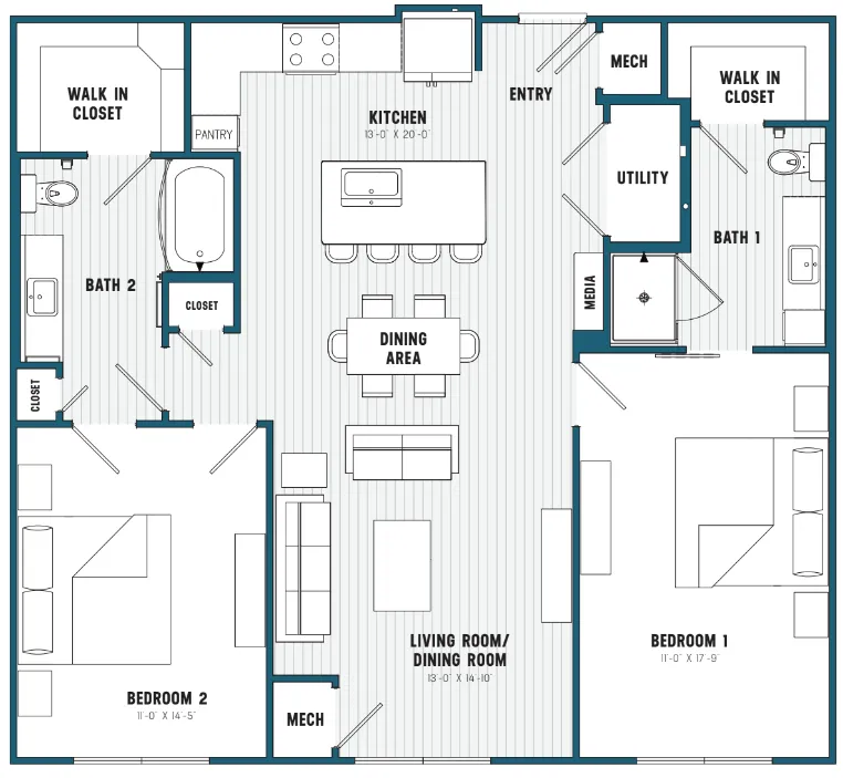 C2.2 Floorplan-2 bedroom/ 2 Bathroom