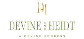 Elegant logo of Devine and Heidt featuring sophisticated typography and a modern emblem.