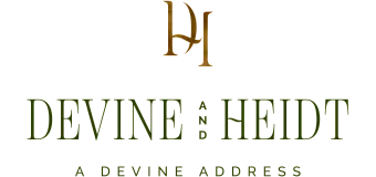 Elegant 'Devine and Heidt' logo with stylish typography, exuding sophistication and luxury.