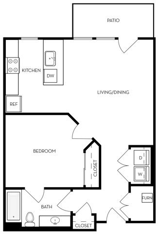 City Garden Apartments 1x1 Floorplan
