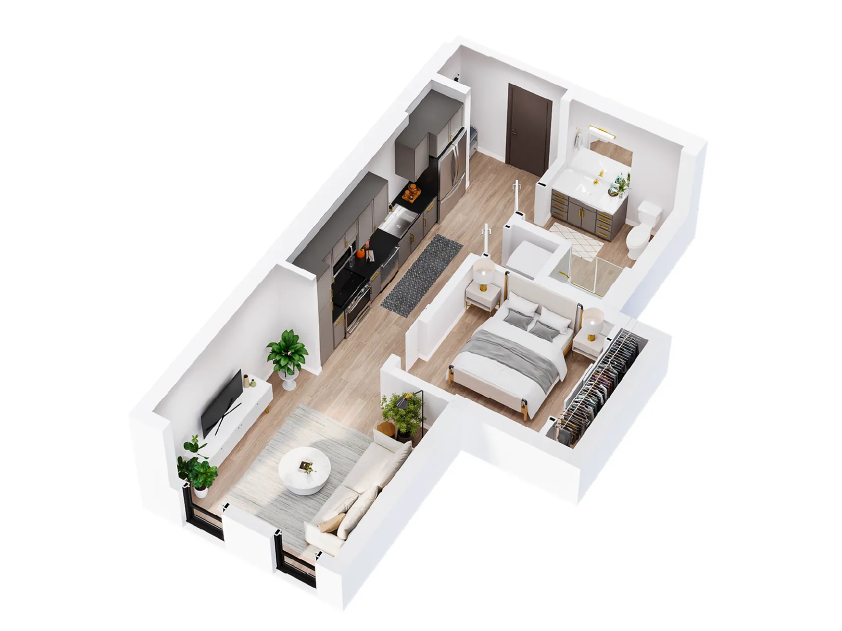 3D Jasper | One Bedroom Floor Plan | The Residences at Sugar Alley