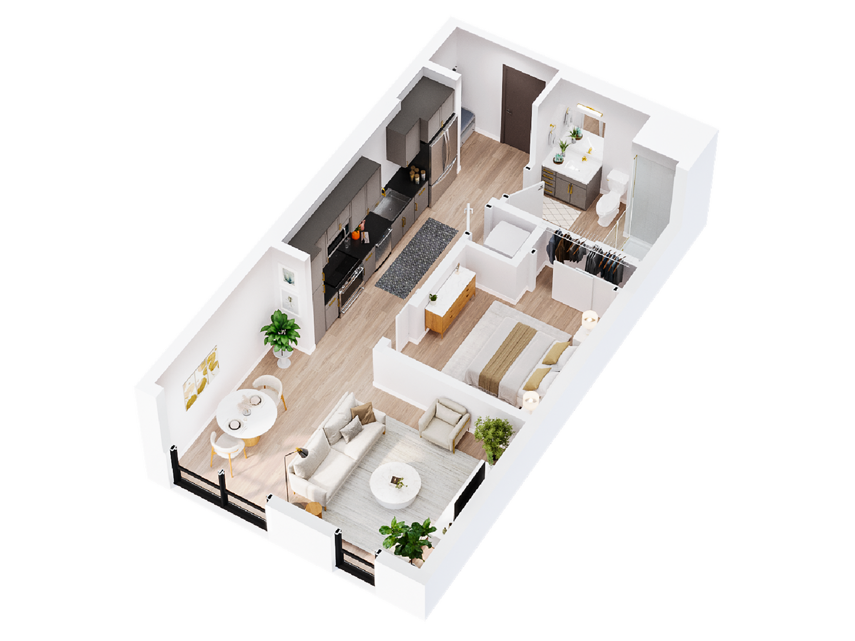 3D Agate | One Bedroom Floor Plan | The Residences at Sugar Alley