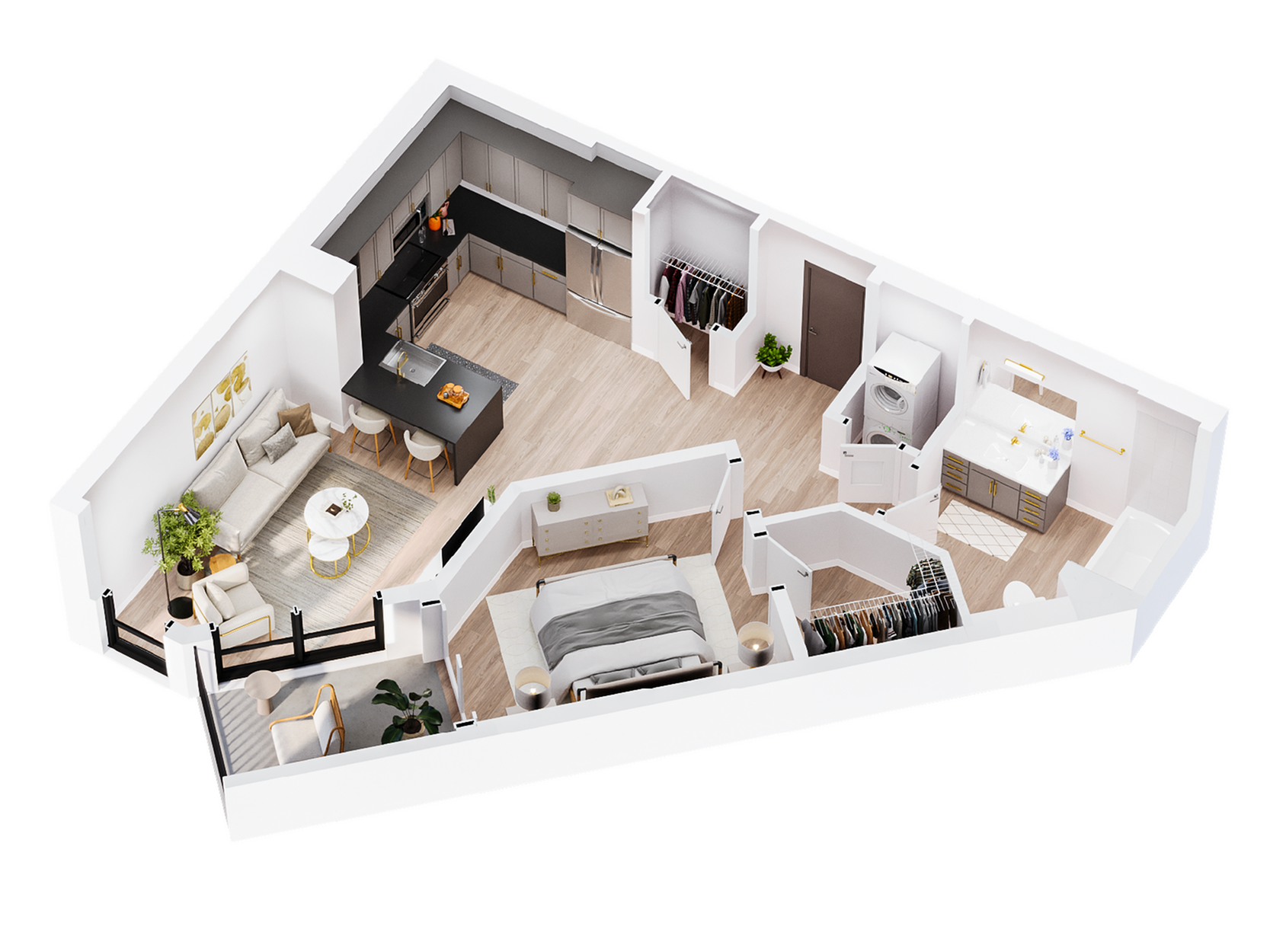 3D Garnet | One Bedroom Floor Plan | The Residences at Sugar Alley