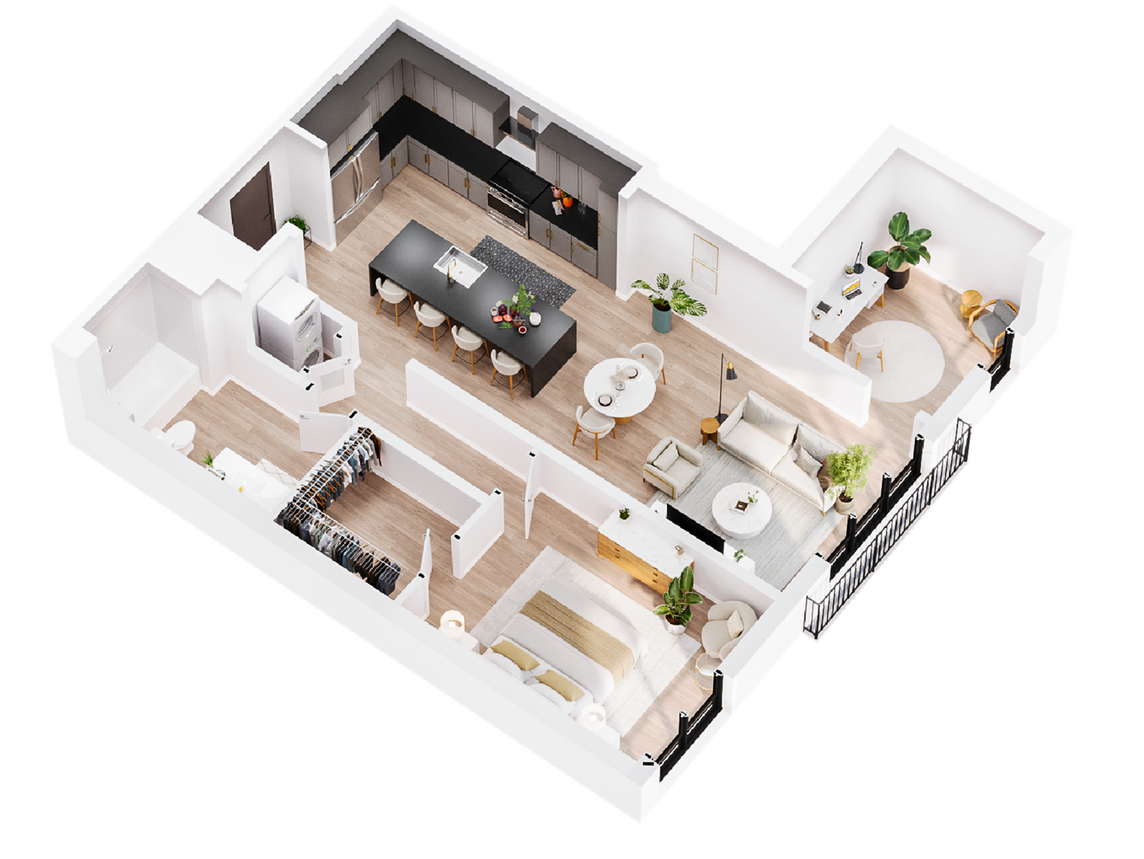 3D Selenite | One Bedroom Floor Plan | The Residences at Sugar Alley
