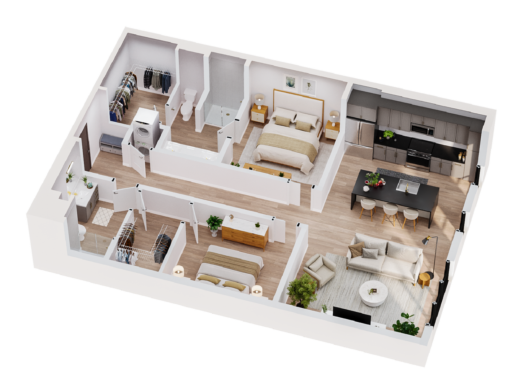 3D Opal | Two Bedroom Floor Plan | The Residences at Sugar Alley