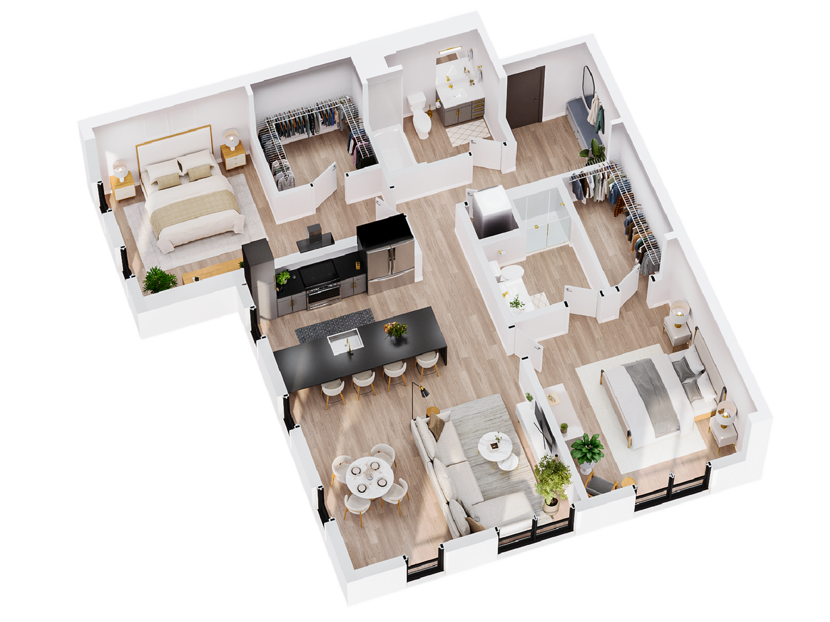 3D Pyrite | Two Bedroom Floor Plan | The Residences at Sugar Alley