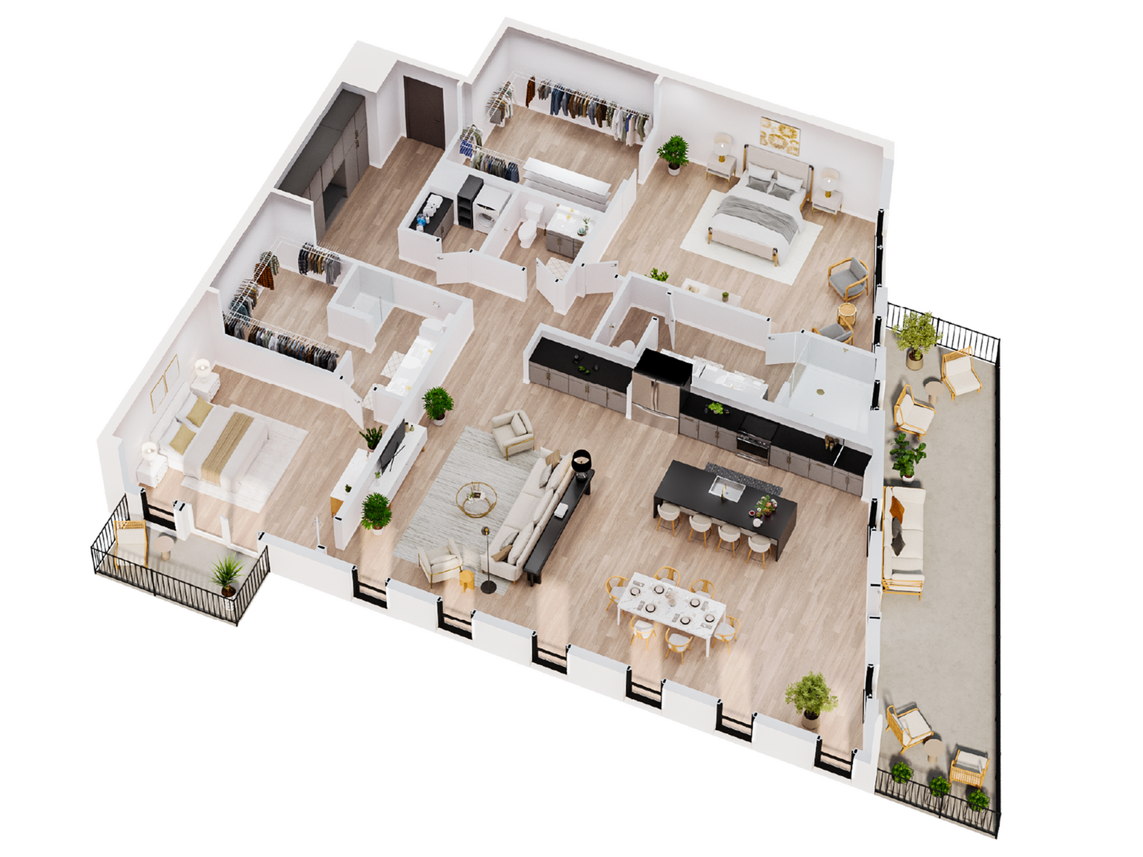 3D Crest | Two Bedroom Floor Plan | The Residences at Sugar Alley