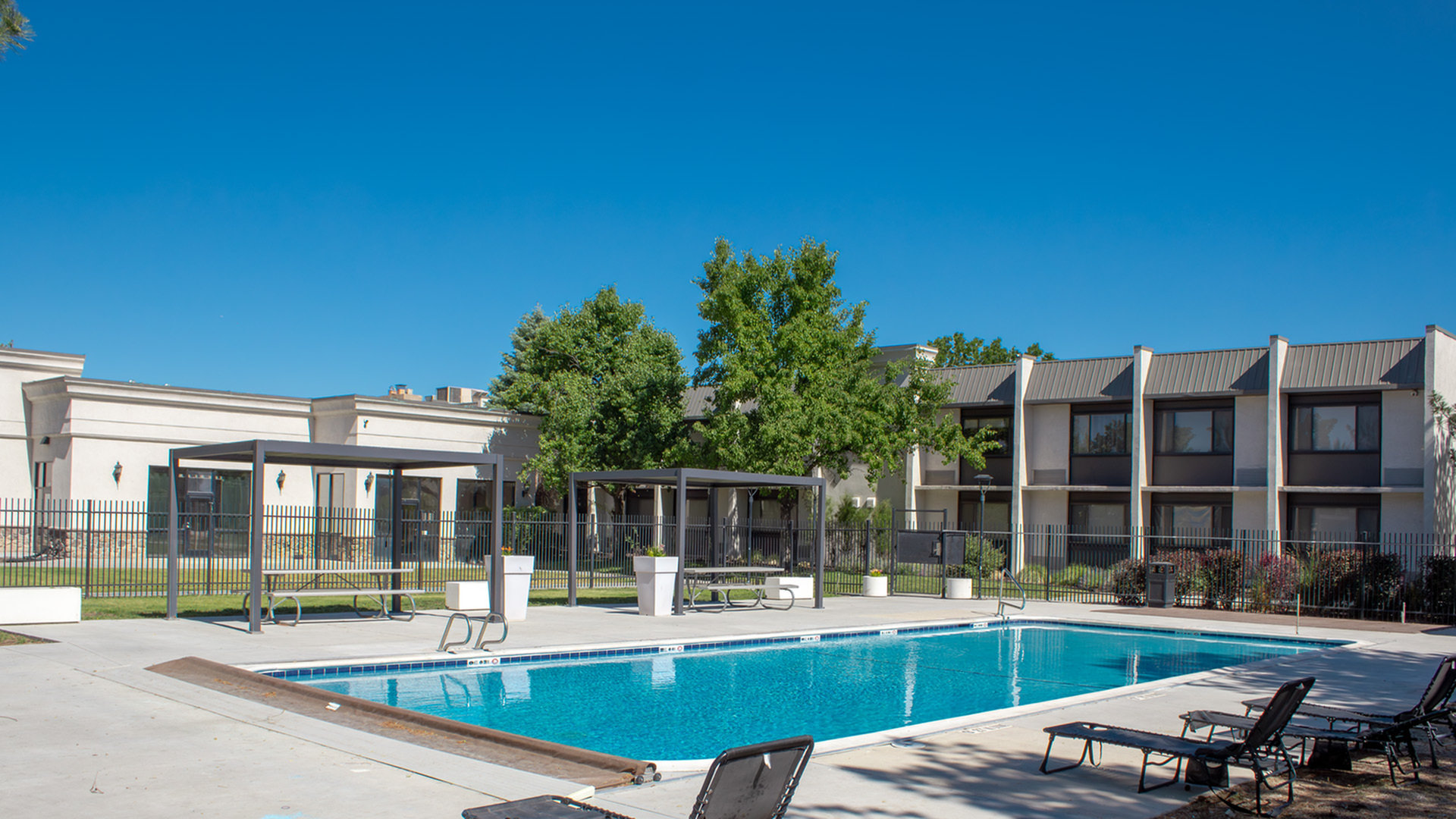 Outdoor pool at The Oslo with lounge chairs and a sunny, relaxing atmosphere