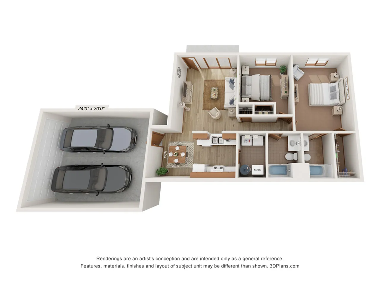 Two Bedroom Two Car Garage