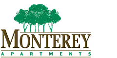 Monterey Apartments logo with green tree silhouette