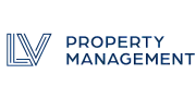 LV Property Management logo with modern design in navy blue.