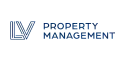 Logo of LV Property Management with stylish capital letters in blue.