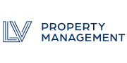 LV Property Management logo featuring a sleek, modern design in deep blue.
