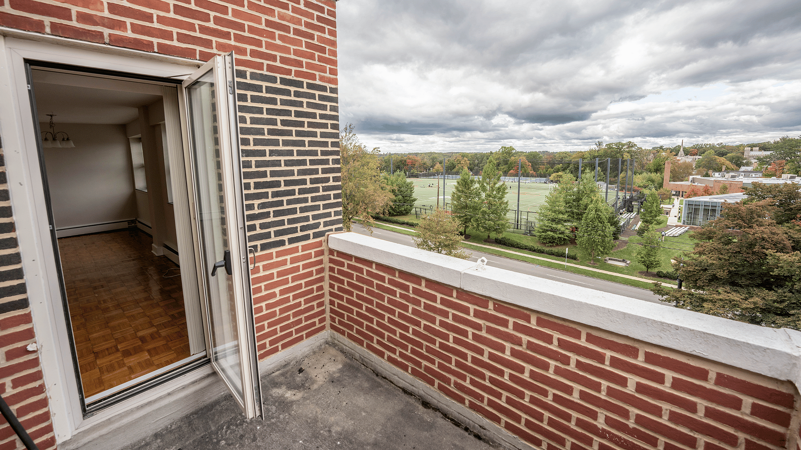 Upper-floor balcony with scenic views at elevator-access building in Bryn Mawr