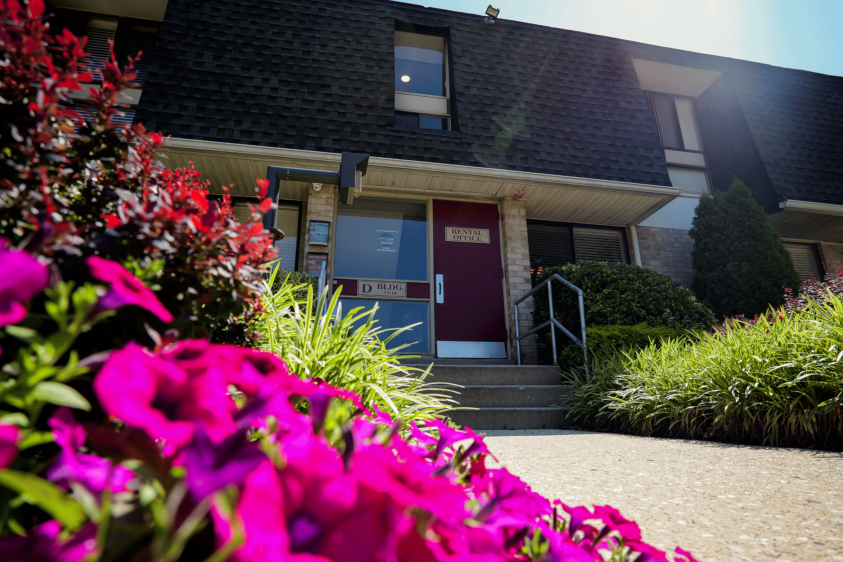 Modern apartment exterior at Summit Park community in Roxborough