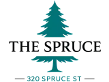 Elegant logo for 'The Spruce' featuring a stylized tree and address 320 Spruce St, conveying nature-inspired living.