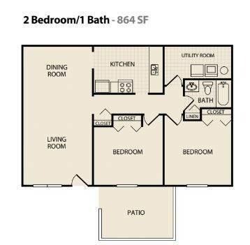 2 Bed/ 1 Bath Floorplan
