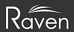 Elegant black and white Raven logo with a sleek, modern design featuring dynamic lines.
