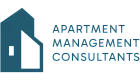 Minimalist logo design for Apartment Management Consultants featuring a stylized building and bold text.
