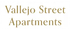 Elegant logo of Vallejo Street Apartments in gold lettering, conveying luxury and style.