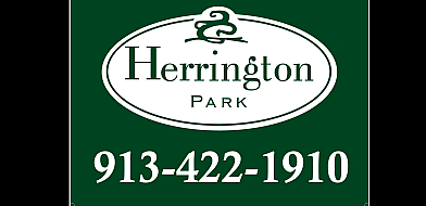 Elegant Herrington Park logo on a green background with contact number 913-422-1910.