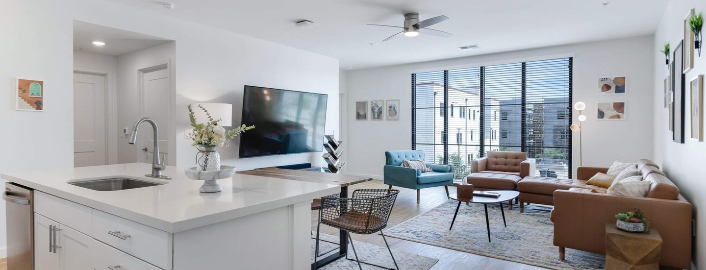 Living room and kitchen island