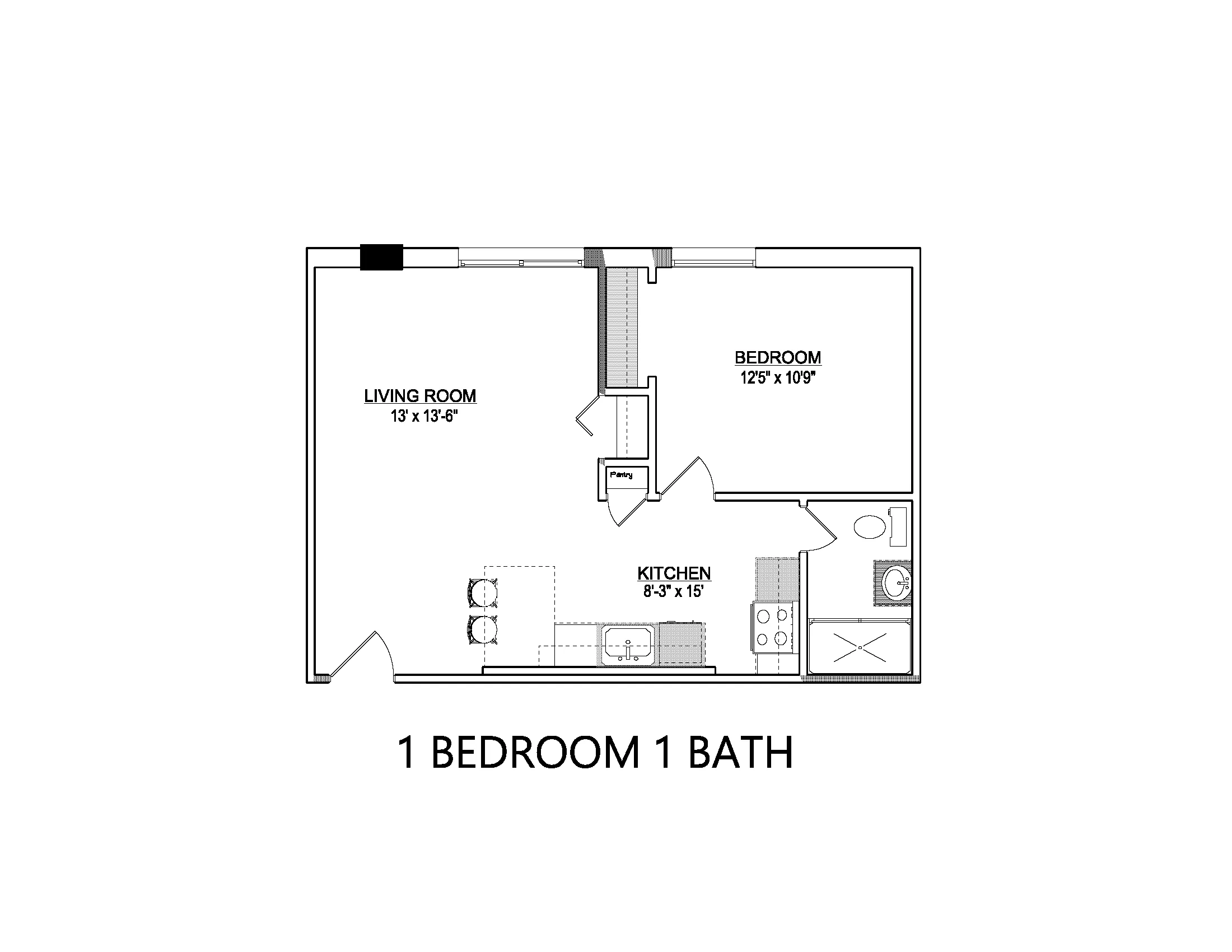 1 bed layout