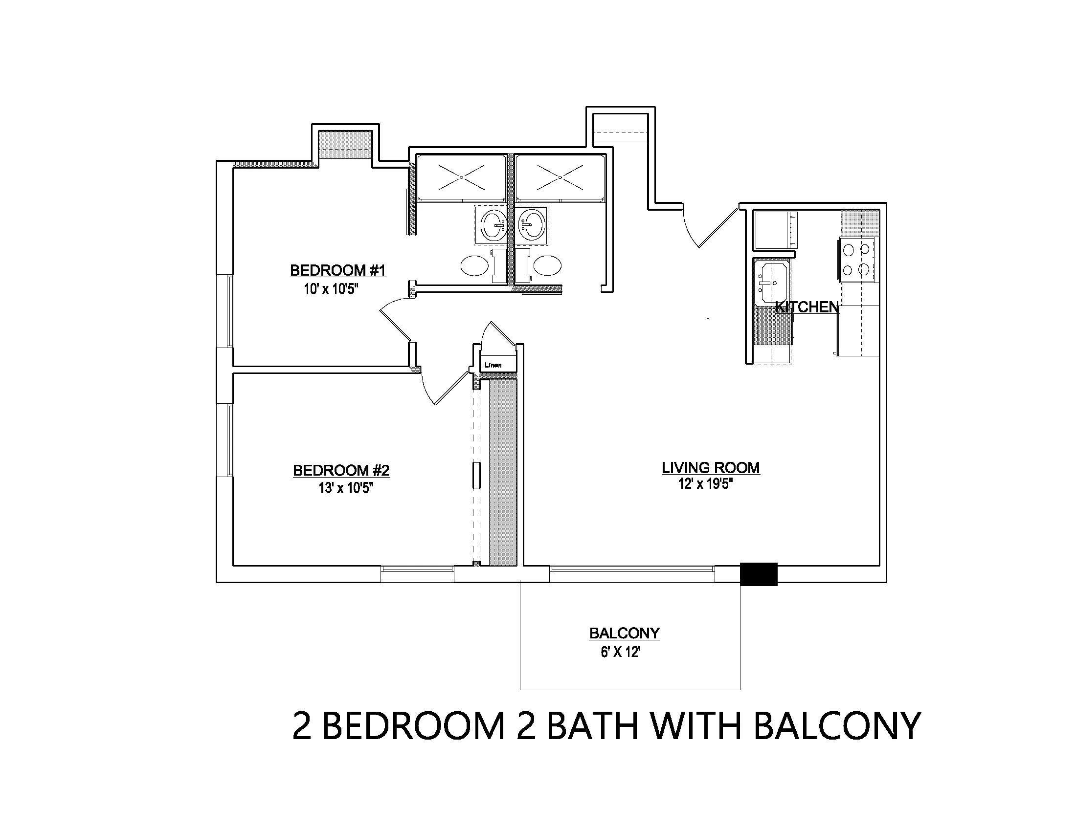 2 bed 2 bath w/balcony