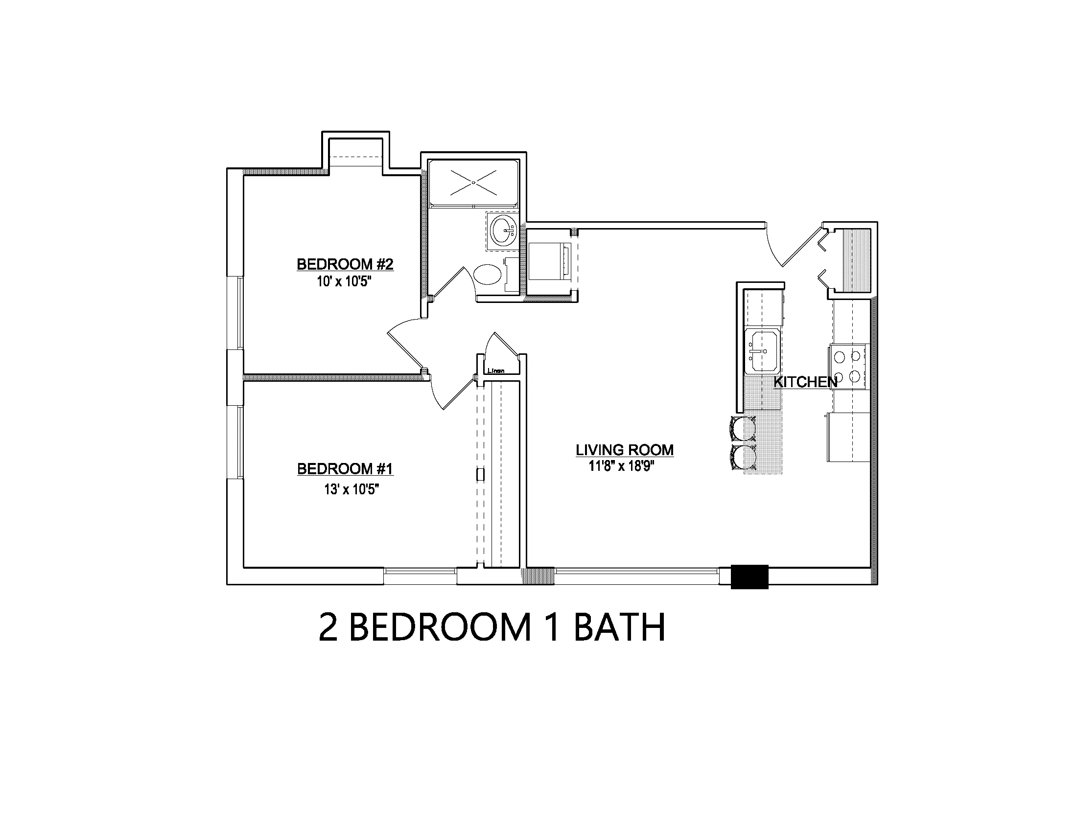 2 bed 1 bath