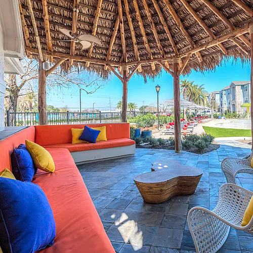 hut seating by pool