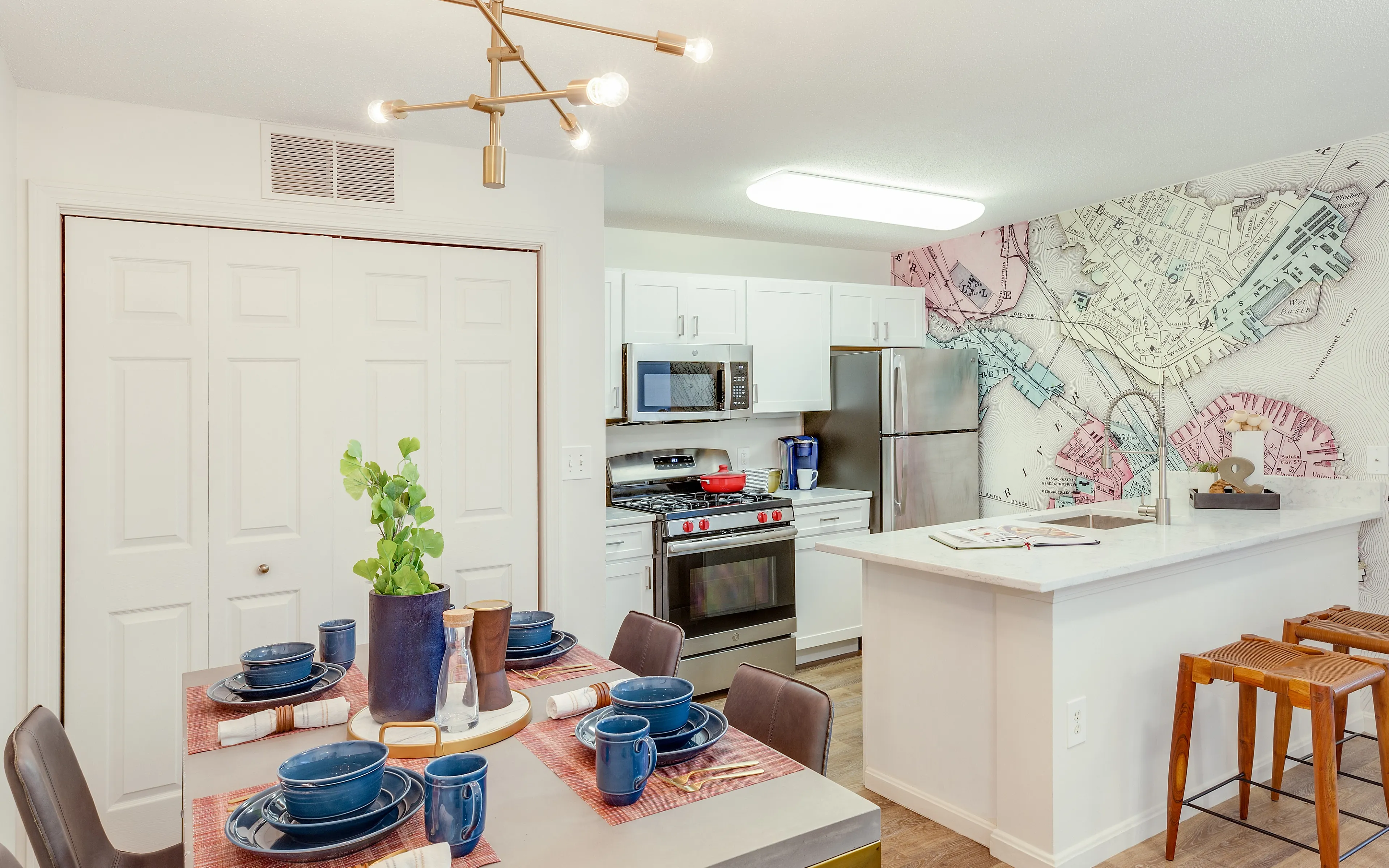 dinning area with kitchen in background