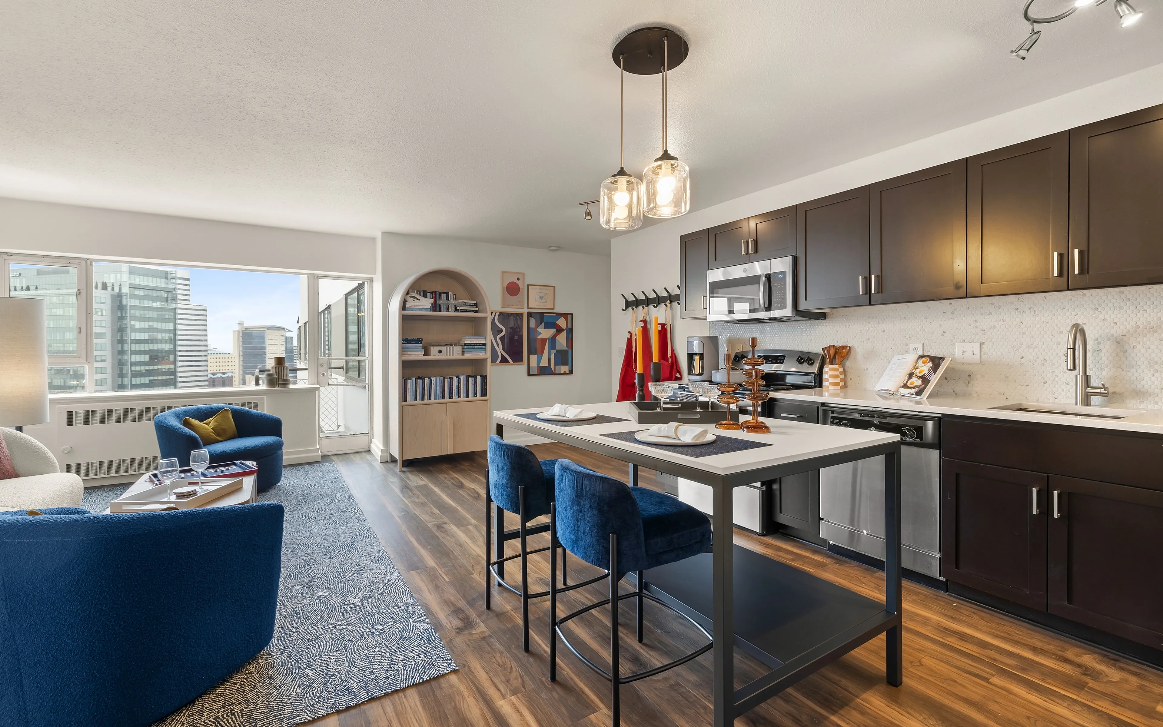 kitchen with view of city