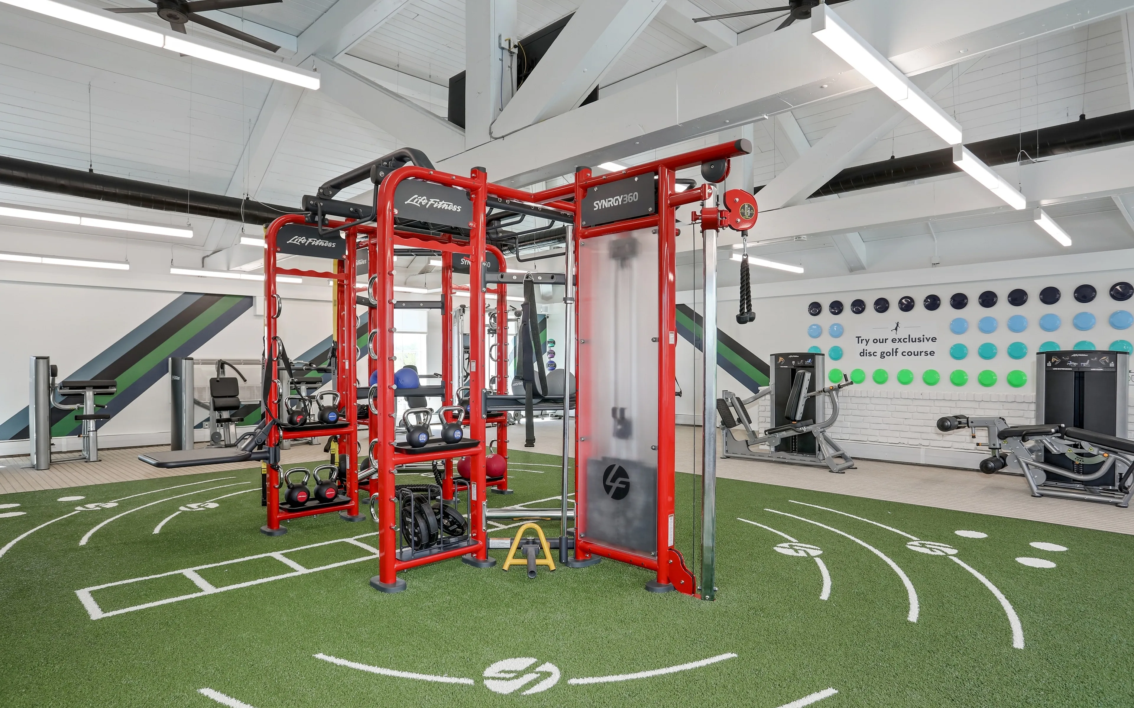 red workout equipment in gym