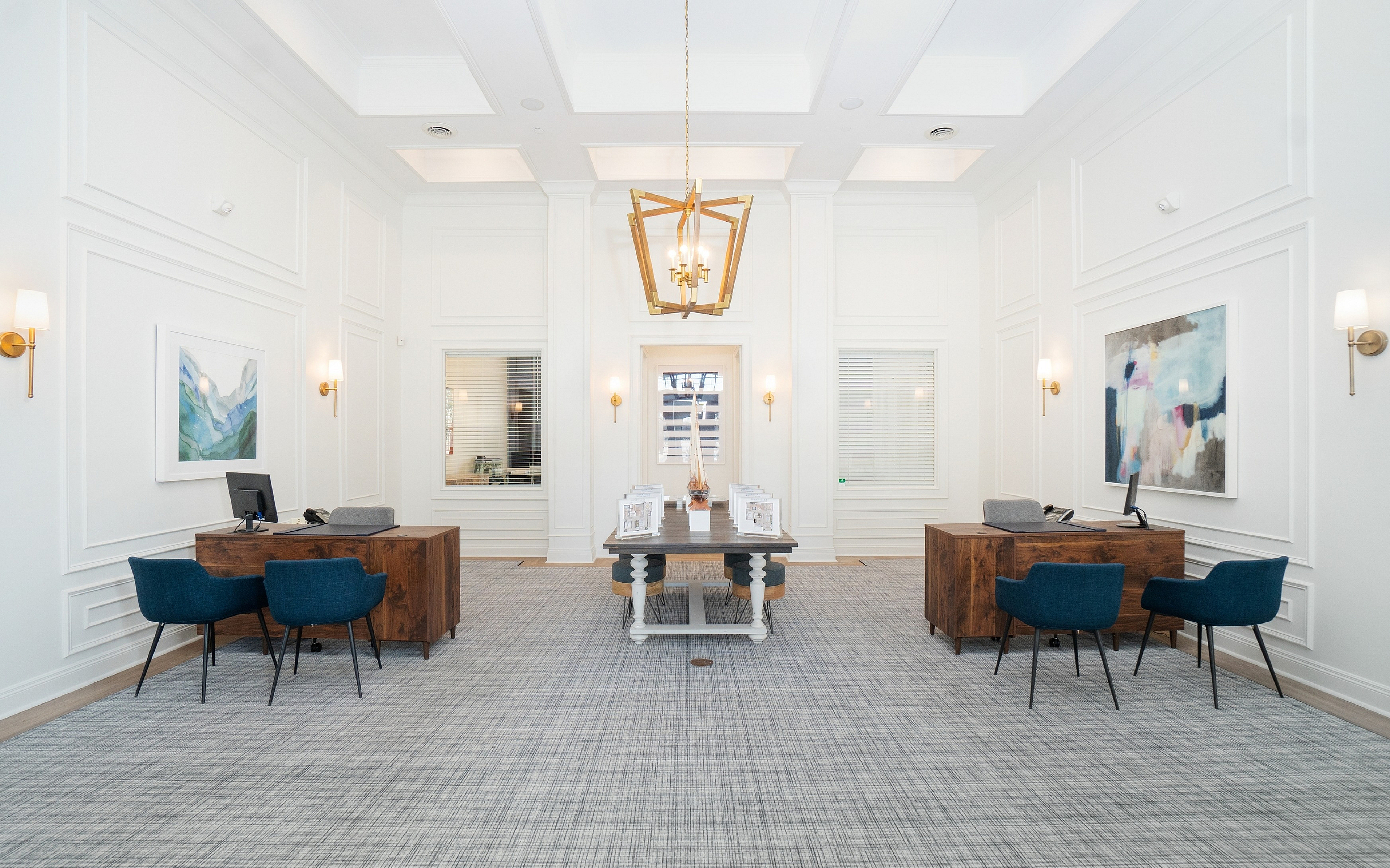 clubhouse entrance with leasing desks