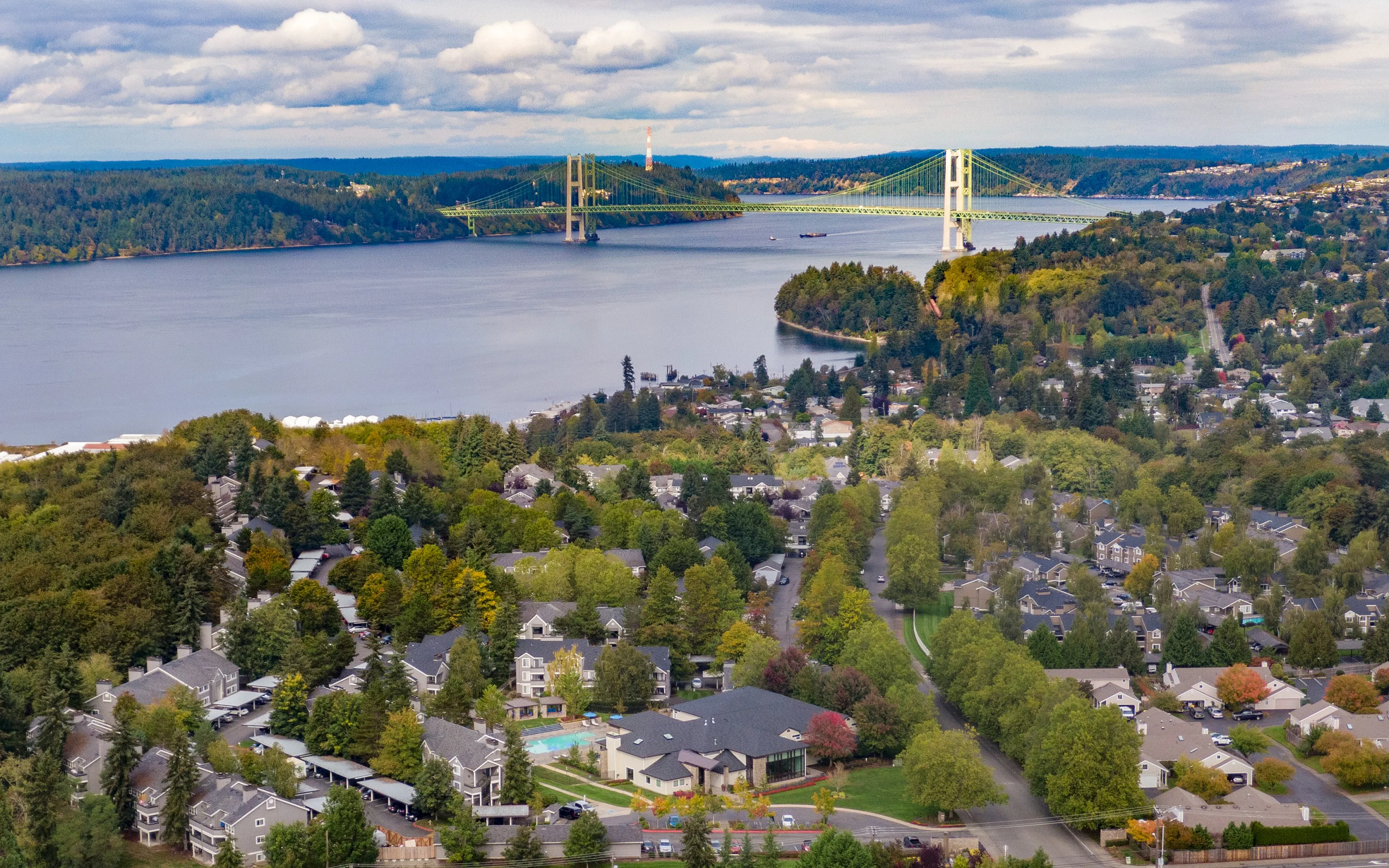 drone photo of river and bridge