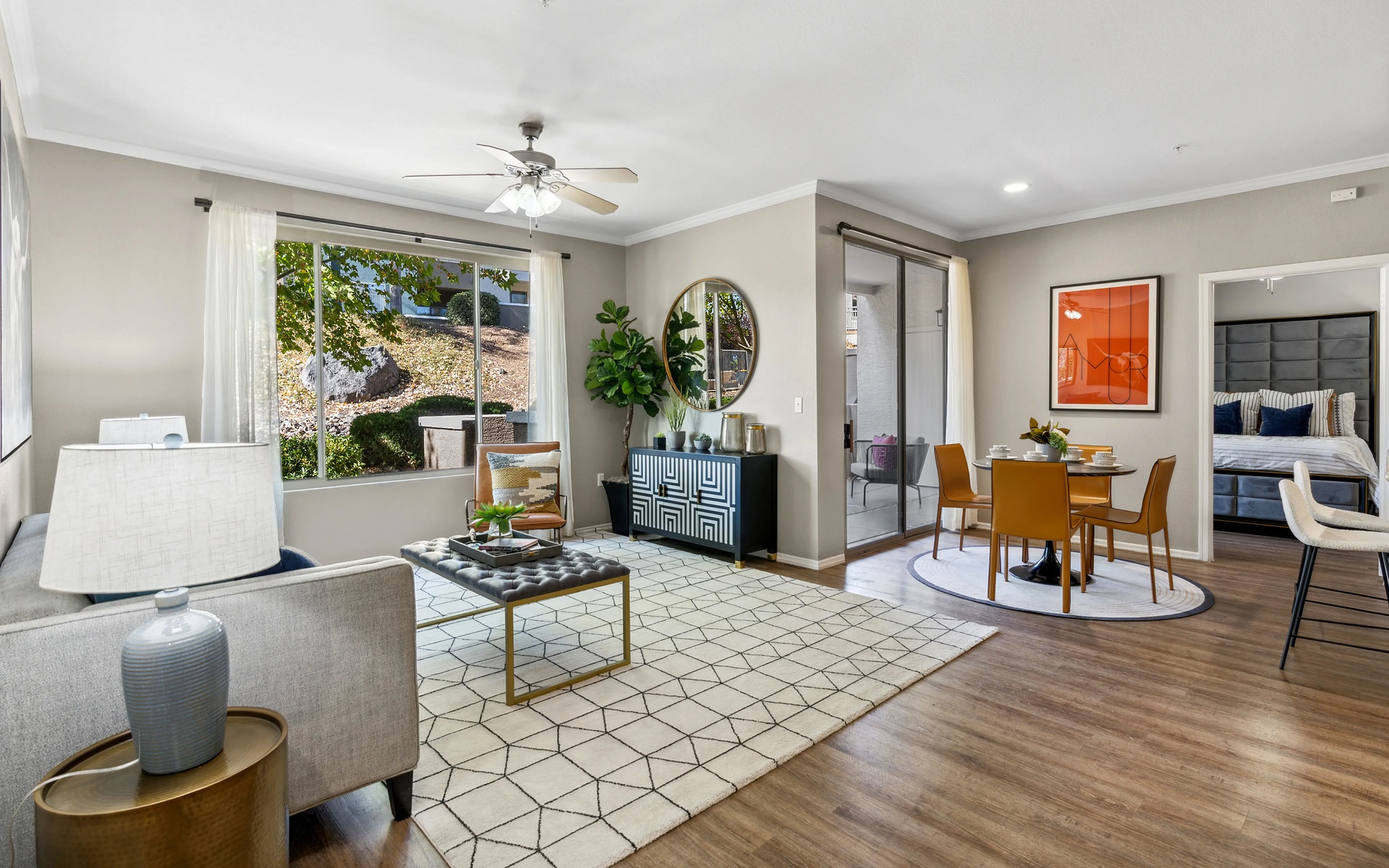 living room with couch and dining table