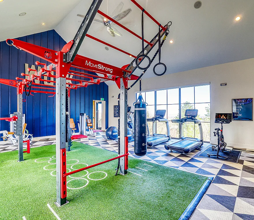 gym with red equipment
