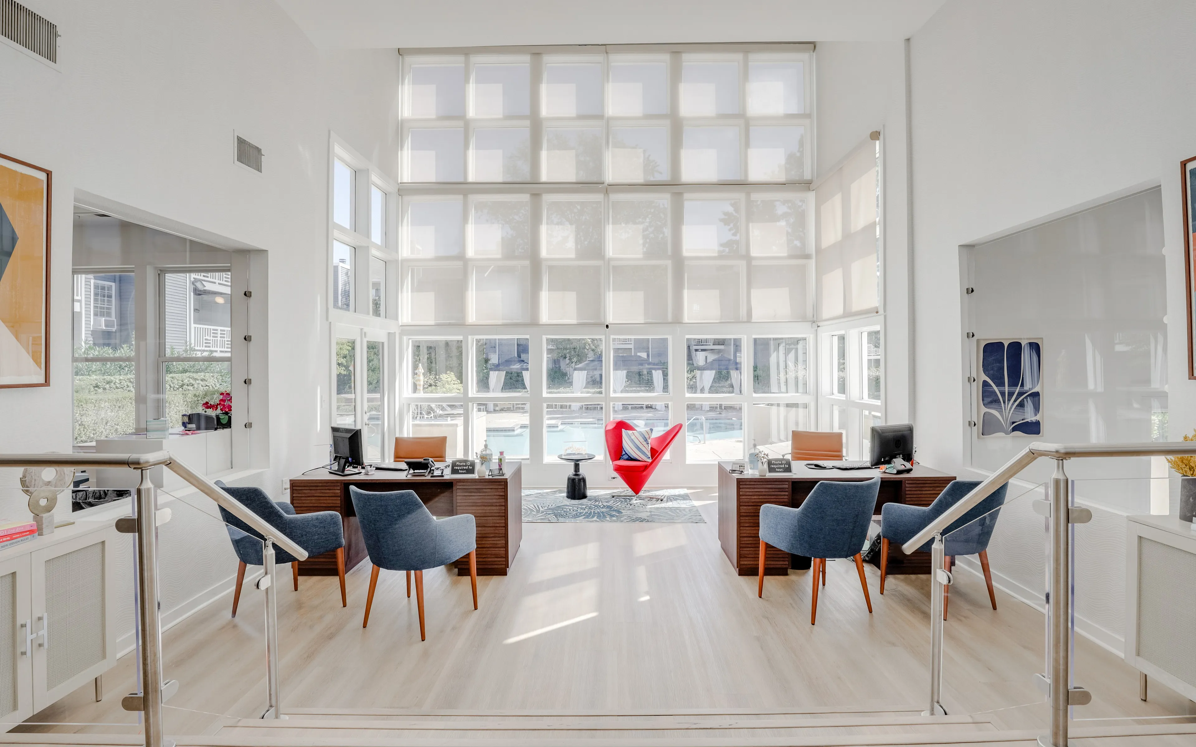 interior of clubhouse with big windows