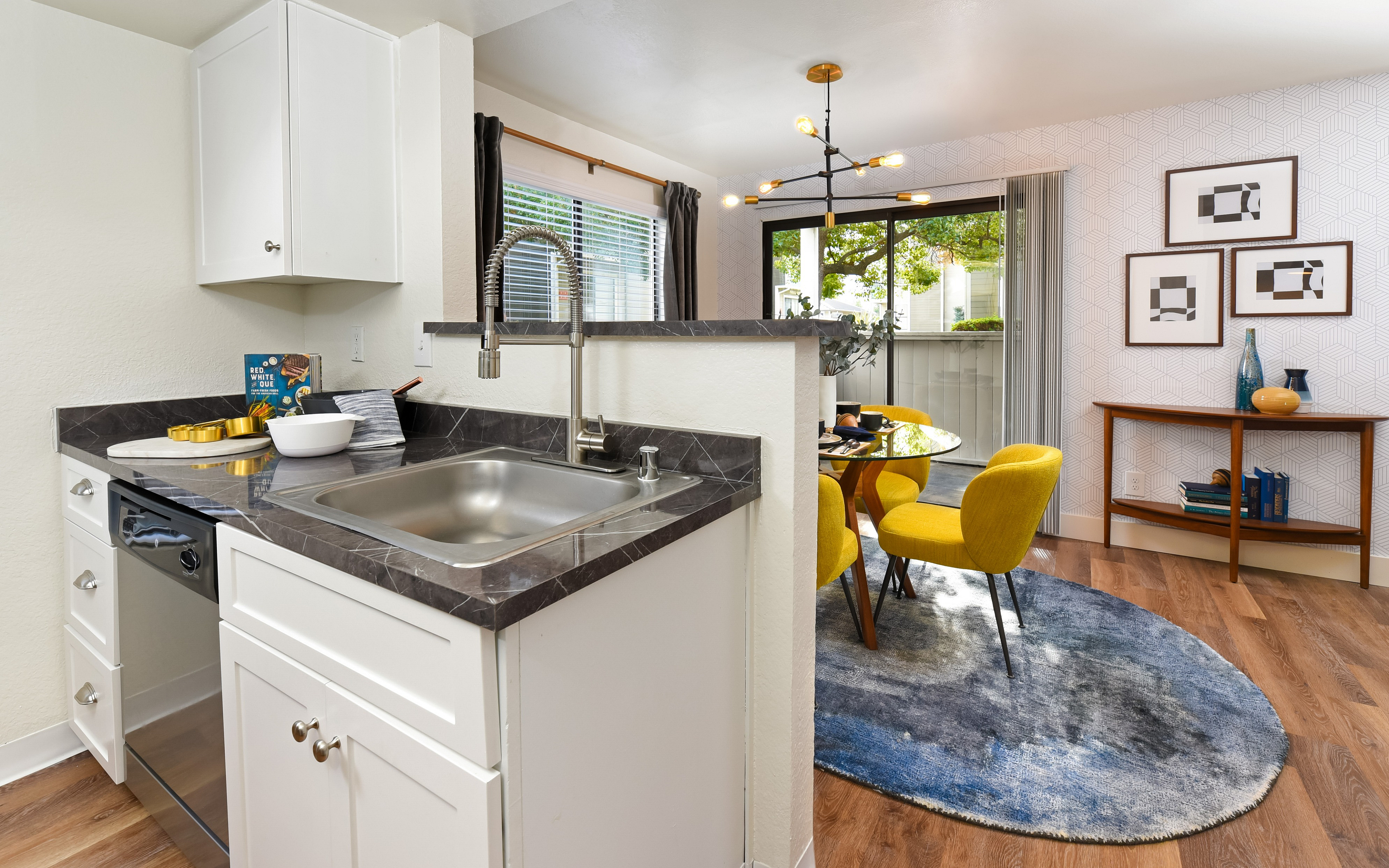 kitchen with dining room in backround